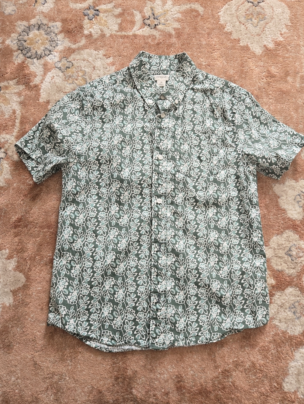 Crewcuts Green and White Floral Button-Down Shirt - Picture 4 of 5